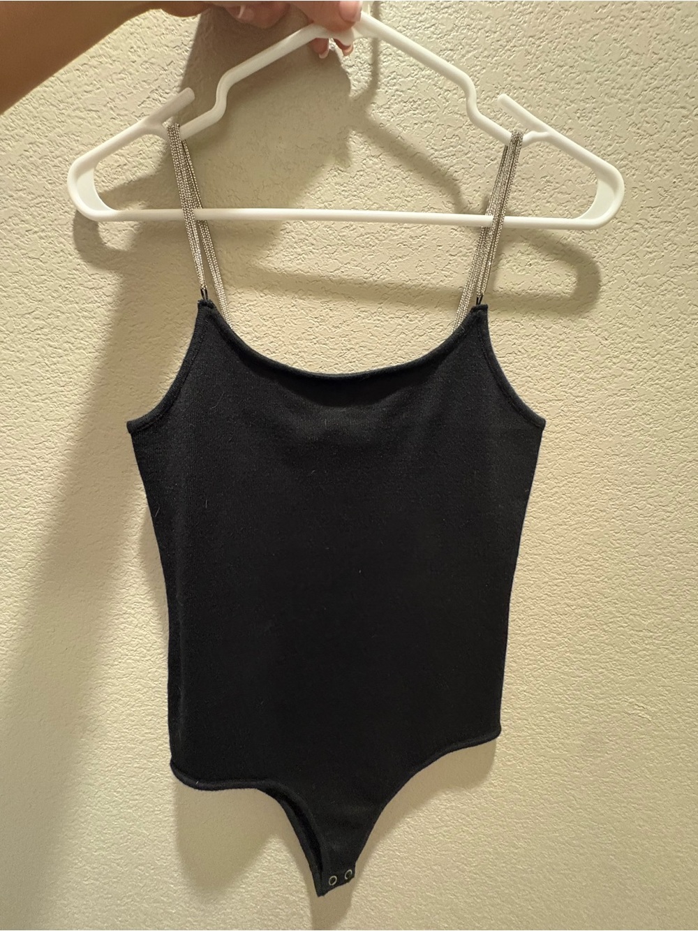 Forever 21 Black Bodysuit with Silver Chain Straps